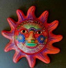 Talavera Sun Face Mexican Pottery Colorful Sculpture Wall Hanging Folk Art 9   