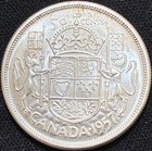 1957 50 Cents Canada  Canadian  800 Silver Fifty Half Dollar Almost Uncirculated