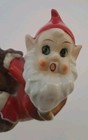Vintage Elf Figurine Red Ceramic  Gnome Sawing Tree Stump Made In Japan 3 