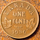1936 Canada One Cent - Bronze - King George V Small Cent Coin