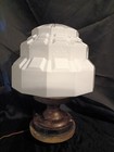 Art Deco Skyscraper Ceiling Light Fixture Vtg Glass Retrofitted Hanging Swag