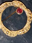 Gold Tone Rhinestone   Faux Pearl Brooch Pin Lot  Multicolor Round Stones