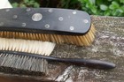 Antique Ebony   Silver Inlay Pair Gentleman s Valet Brushes La Pierre Mfg  Co 