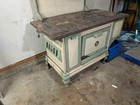 Vintage Enamel Cast Iron Wood Cooking Stove  Green white  Freestanding Storage