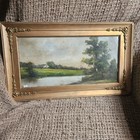 19th Or Early 20th Century Gold Gesso Wood Frame  Signed Oil Pastel Countryside