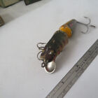 Fishing Lure Unknown 3    Vintage Wood Jointed  Minnow  Green Back   Gold Scales