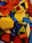 Geometric Pattern Blocks Lot Multi Color Shapes  Wood Wooden For Math