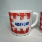 Vtg Westfield White Milk Glass Red   White Checked Gingham Grandpa Grandma Mugs