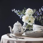 Vieux Luxembourg Teapot  37 Oz  Premium Porcelain  White blue