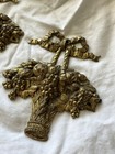 Antique Pair Cast Brass Fruit Basket Furniture Mounts Louis Xvi Bow Appliques