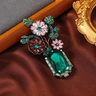 Large Vintage Crystal Rhinestone Flower Brooch Pin Green Vase Women s Gift