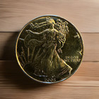 2005 - 24 Karat Gold Plated American Silver Eagle Dollar  999 1 Oz Fine Silver 