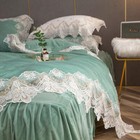 Bedding Set 4 Pcs Mousse Crystal Velvet Lace Duvet Cover Bed Cover 2 Pillowcases