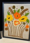 Crewel Embroidery Needle Point Flowers Wood Framed Art Vintage Decor Mcm 2 Pic