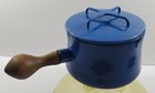 Vintage Dansk Design Ihq Cobalt Blue Enamel Sauce melting Pot W  Lid Wood Handle
