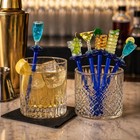 Vintage Plastic Cocktail Stir Sticks Blue Stem Drink Swizzle Set Lot Of 6 New