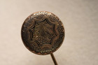 Stick Hat Pin Antique Brass Button Etched Floral Design Artisan Vintage