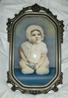 Antique Victorian Wood Convex Bubble Glass Wall Frame Baby 20   x 12   