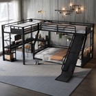 L-shaped Metal Bunk Bed With Single Loft Bed  Desk  Storage  Usb Charging Port