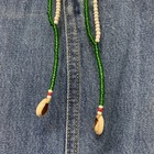 Native American Green White   Red Seed Bead Belt With Shell Dangles 46   