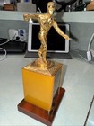 Vintage Butterscotch   Caramel Swirl Bakelite Bowling Trophy  1953 54 Military 
