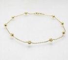 Italian Solid Moon Cut Bead Ankle Bracelet Anklet 14k Yellow Gold Plated Silver
