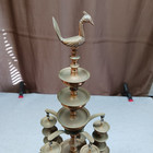 Antique Indian Brass Peacock Diya Oil Lamp 20  Tall  3 Tiered Temple Lamp