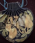 Antique Chinese Qing Dynasty 19th C Silk Scent Pouch W  Pink Quartz Stones B331