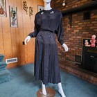 Vtg 80s Monochrome Silk Jacquard Hong Kong Embellished Skirt Blouse 2 Pc Set S m