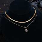 Woman Necklace Square Cz Pendant Charm 18k Gold Plated Stainless Steel Chain New