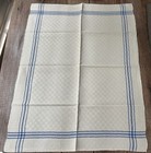 2 Vintage Linen Dish Tea Towels Blue Woven Stripes 23x29 Hanging Loop Jacquard