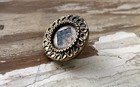 Vintage Brass Tone Metal Shank Button Gray Glass Inlayed Cabochon Antique