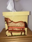 Square Tissue Box Cover Vintage Horses- Signs Of Wear