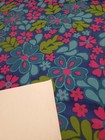Awesome Vintage Mid Century Retro 70s 60s Blue Pink Floral On Darker Blu Fabric 