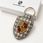 New Porsche Pepita Crest Key Ring Fob Key Chain Wap0504060swpp Grey   Cream