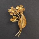 Vintage Austrian Enamel Hand Painted Floral Brooch Gold-tone Rhinestone 2 