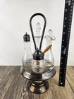 1800 s Antique Cruet Castor Set Etched Glass Bottles Condiment Holder Victorian