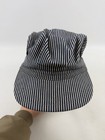 Vintage Conductor Cap Blue Hickory Stripe Hat Train Engineer Railroad Usa Xl
