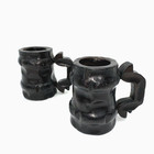 Vintage Hand Carved Wooden Tankard Mugs Pair Made In Spain Rustic Old World
