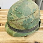 Vietnam War M1 Helmet Mitchell Cover With Repairs Liner Band Drawn On Art