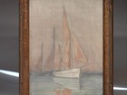 Antique C 1920 Sailboats At Mooring Seascape O b Painting - Signed Murray