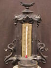 Antique Victorian Ornate Cast Iron Inkwell Thermometer Ink Pot Stand Glass Well 