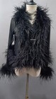 Lady Ostrich Feather Top Cardigan Mesh Sexy See Through Fluffy Feather Blouse