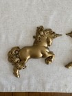 Pair Of Vintage Gold Burwood Hard Plastic Unicorns Wall Hangings