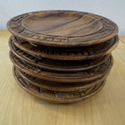6 Monkey Pod Carved Wooden Plates Hawaiian Tiki Boho Vintage 8 