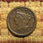 1853 Braided Hair Half Cent  F vf Details     Original Rich Brown Tones
