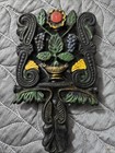 2 Vintage Cast Iron Black Footed Trivets Urn Floral Leaves Grapes J  Z h  1950