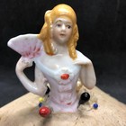 Vintage Porcelain Half Doll Pin Cushion Original Fabric Cushion Tattered Japan 