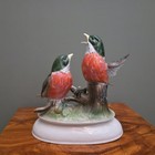 Vintage Ceramic Porcelain Figurine Two Robin Birds Hand Painted