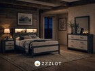 New Queen King 4pc Brown Gray Bookcase Bedroom Set Headboard Lighting Bed d m n